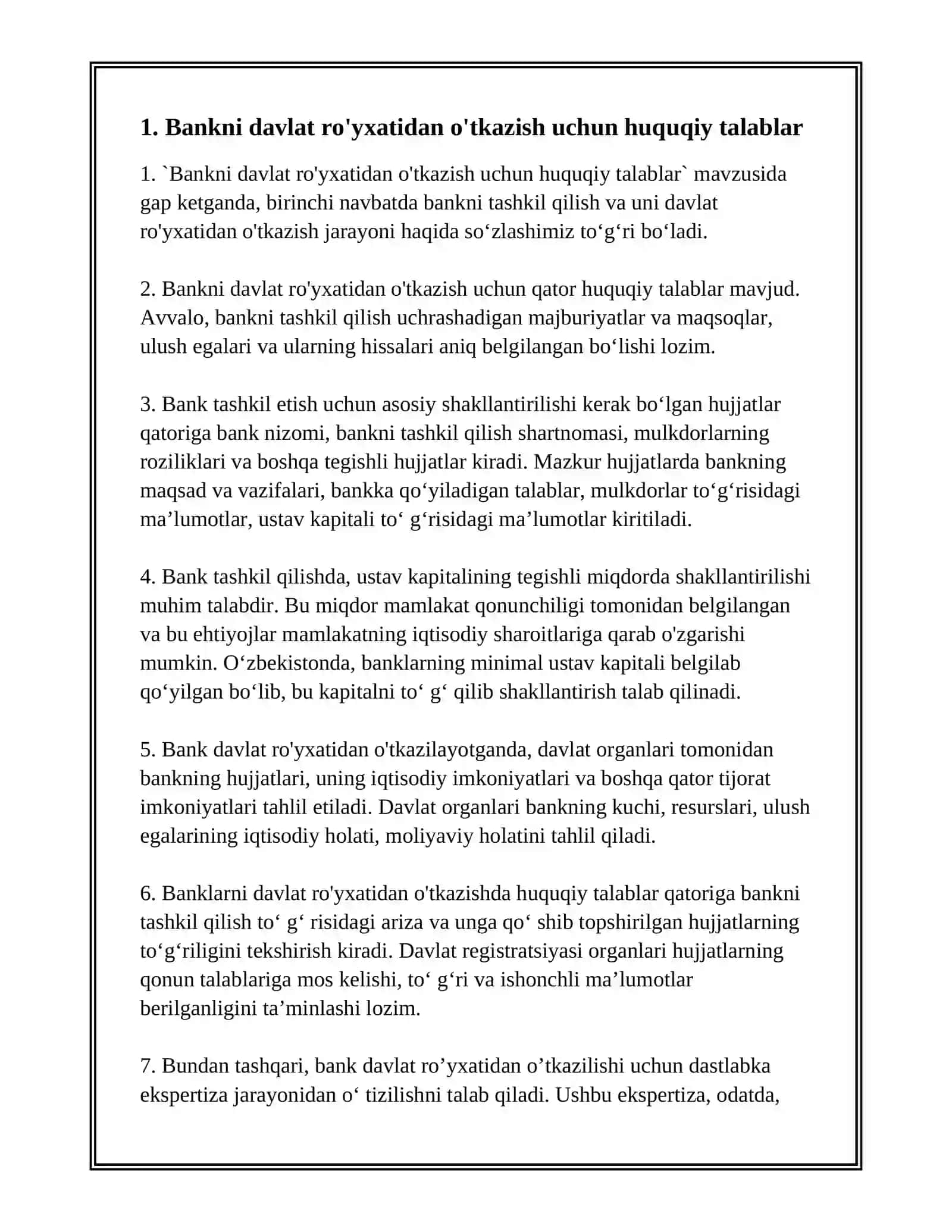 BANKLARNI DAVLAT RO'YXATIDAN O'TKAZISH VA LITSENZIYALASH TARTIBI 3