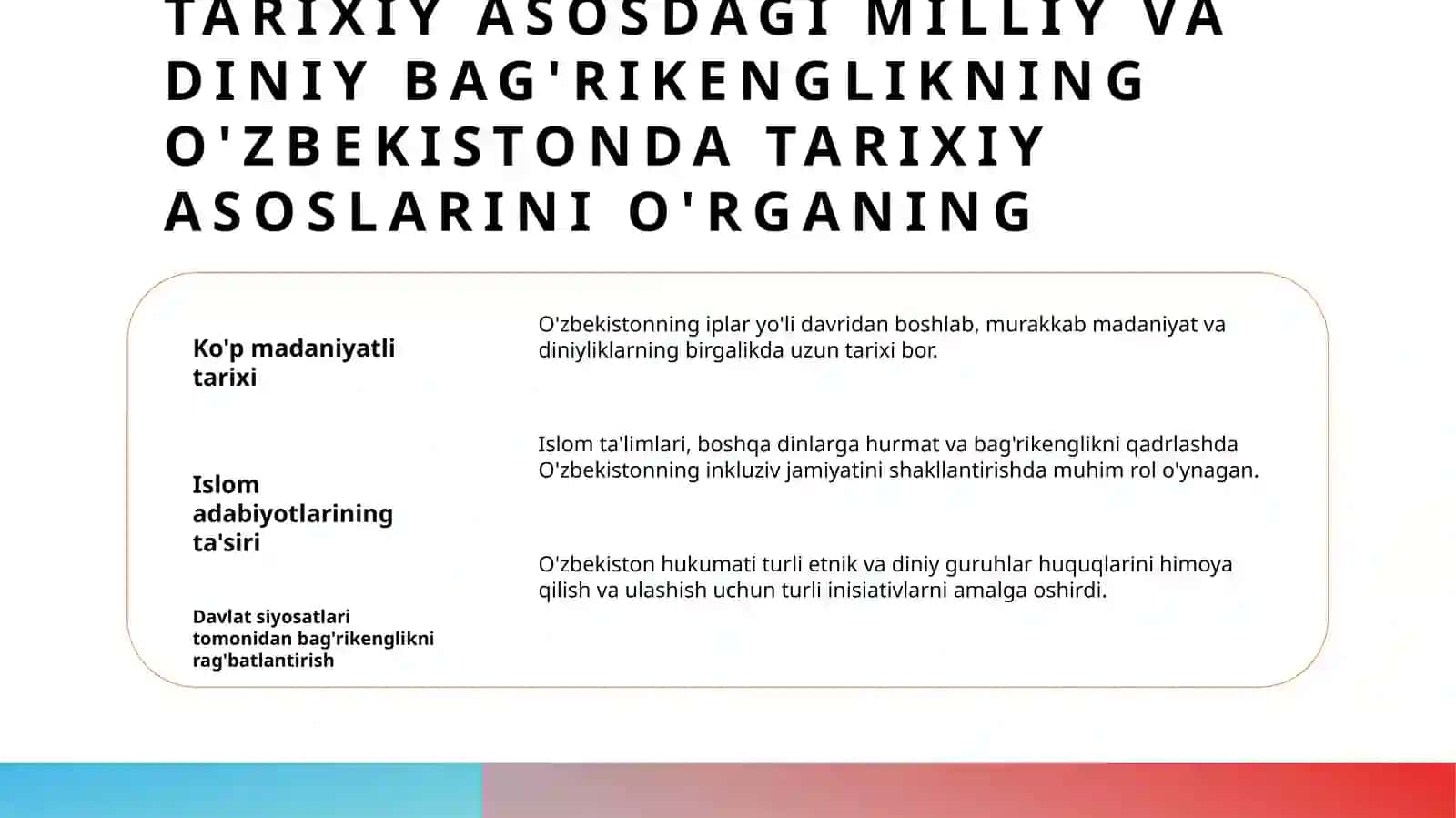 O'zbekiston Respublikasida Milliy va Diniy Bag'rikenglik Borasida Davlat Siyosati 3