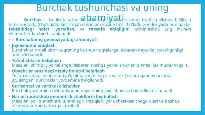 BURCHAK O‘LCHASH USULLARI. TEODOLITNI TEKShIRISH VA SOZLASH 3