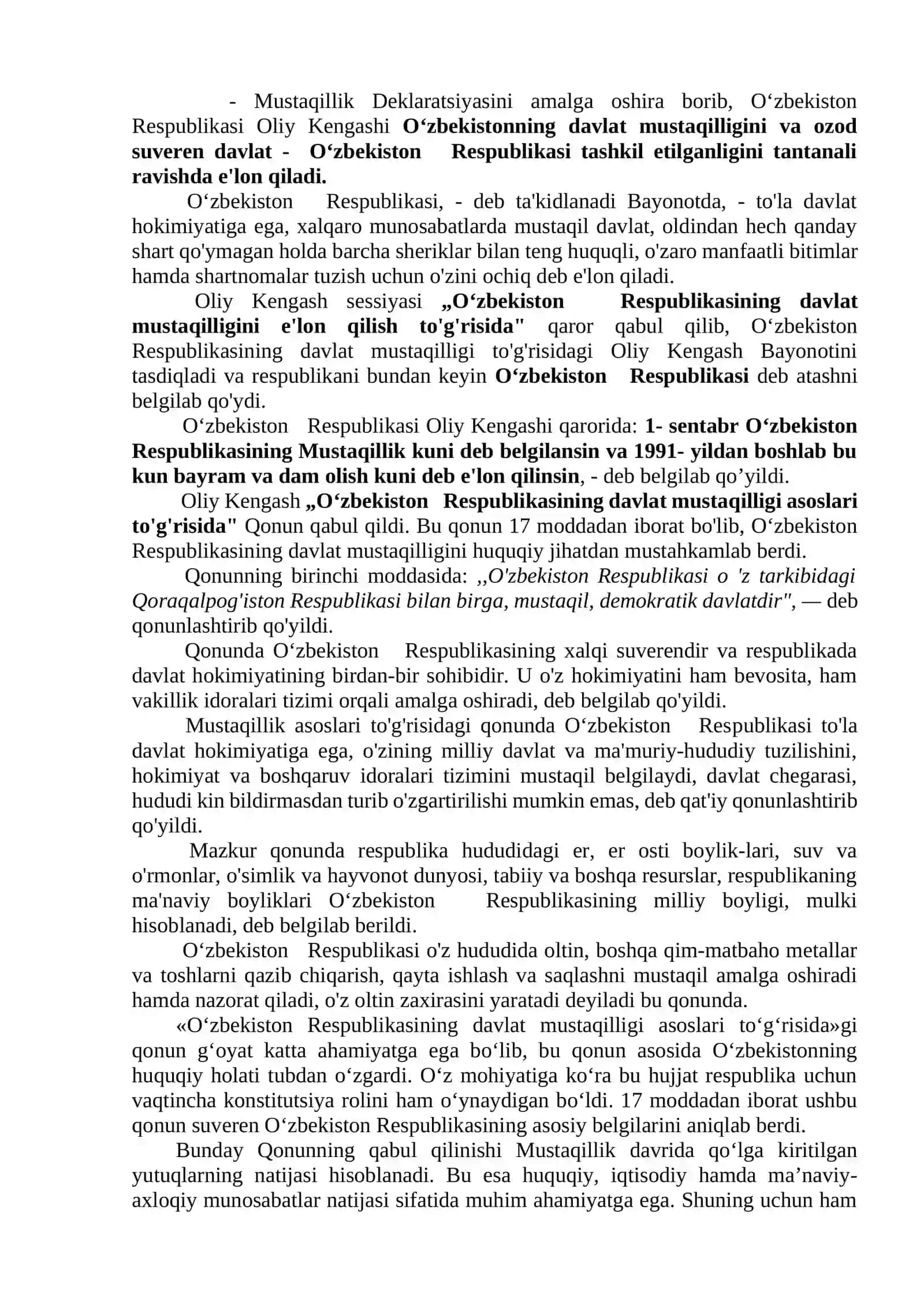 Mustaqil O‘zbekiston Respublikasi tashkil topishining tarixiy ahamiyati 3
