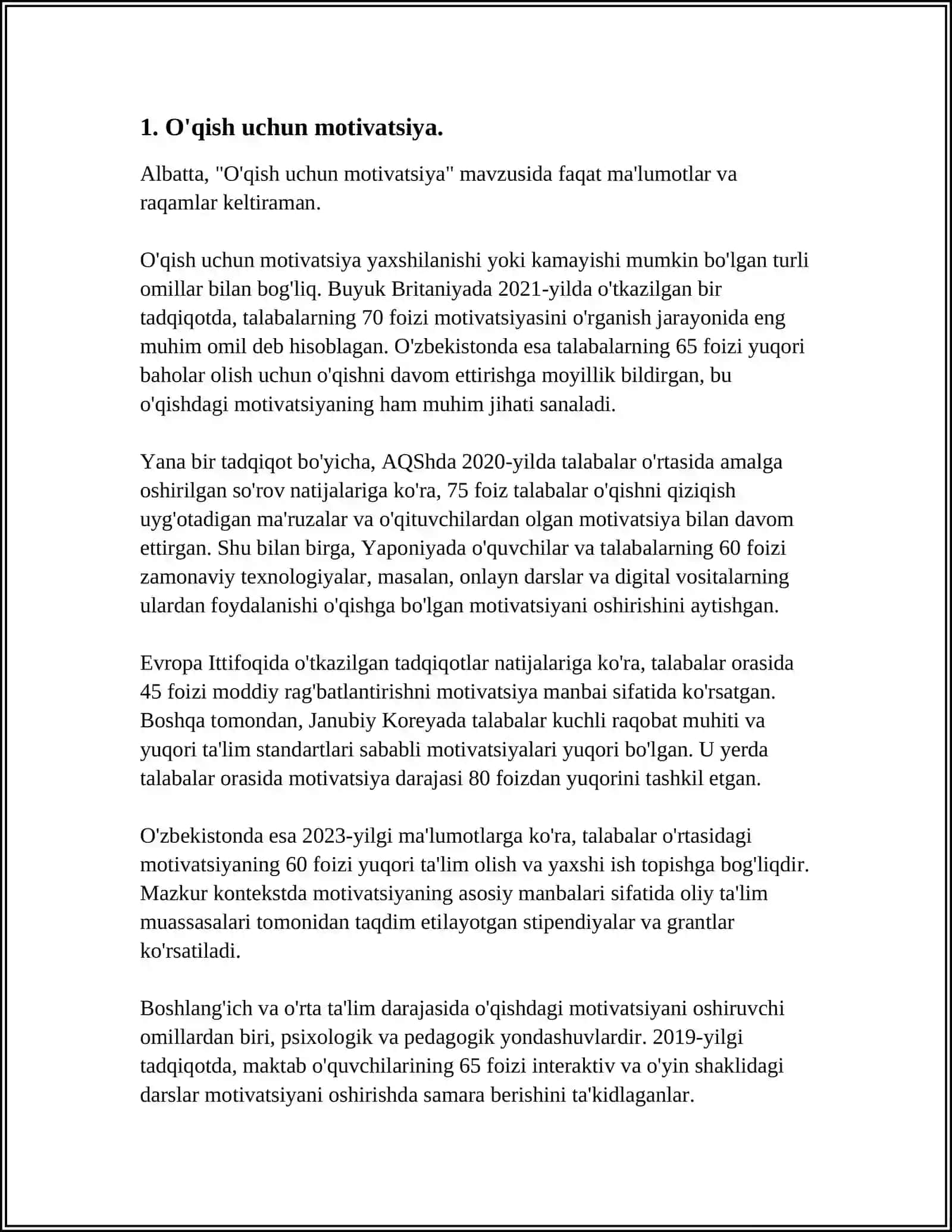 MUSTAQIL ISH Mavzu: O'QISH SAVODXONLIGI MAZMUNI 3