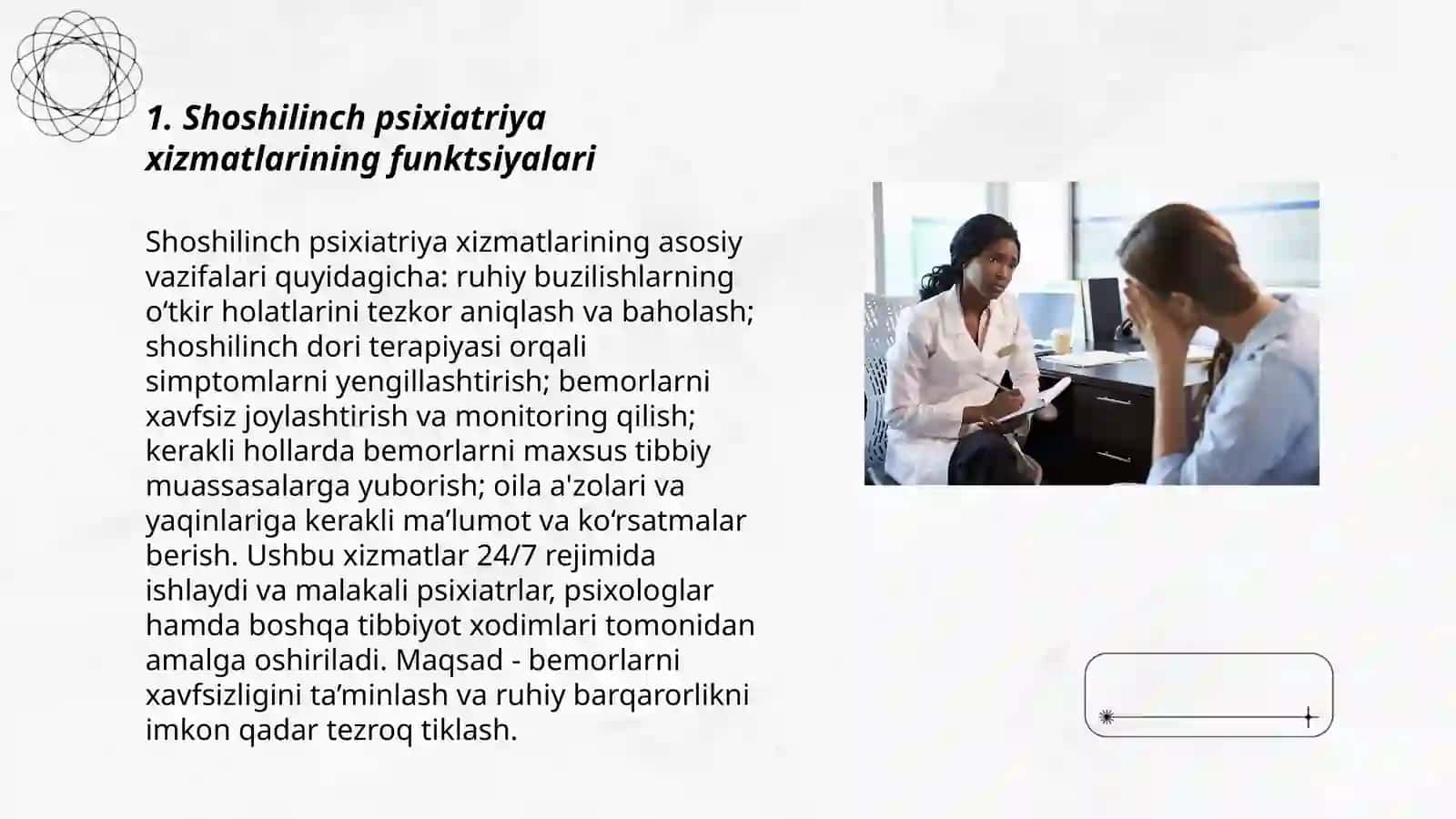 Shoshilinch vaziyatlarda psixiatrik yordamni tashkillashtirish 3