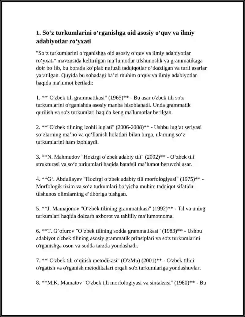 SOʻZ TURKUMLARINI OʻRGANISHGA OID ADABIYOTLAR ROʻYXATINI TUZISH 3