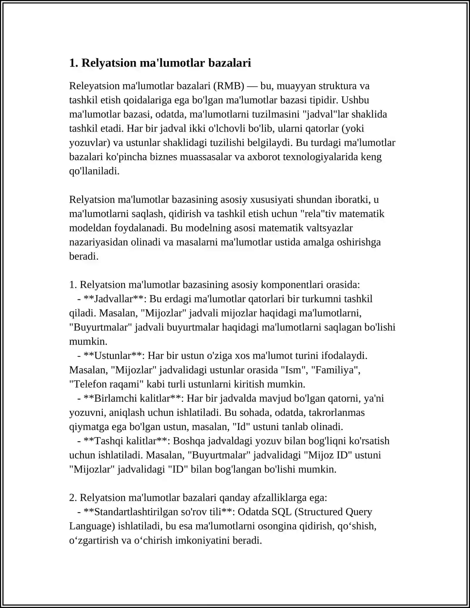 MA’LUMOTLAR BAZALARI BILAN ISHLASH TEXNOLOGIYALARI 3