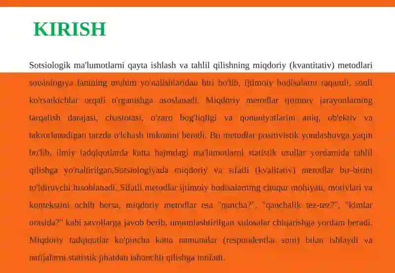 Sotsiologik ma'lumotlarni qayta ishlash va tahlil qilishning miqdoriy (nostatistik) metodlari 3