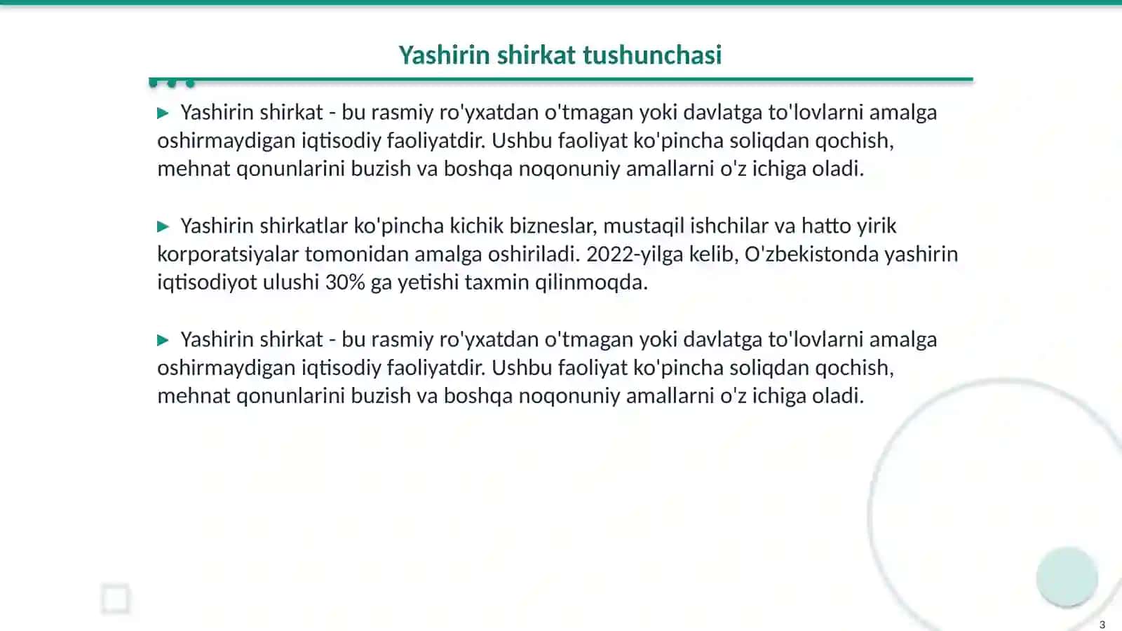 Yashirin shirkat tahliliy taqdimot 3