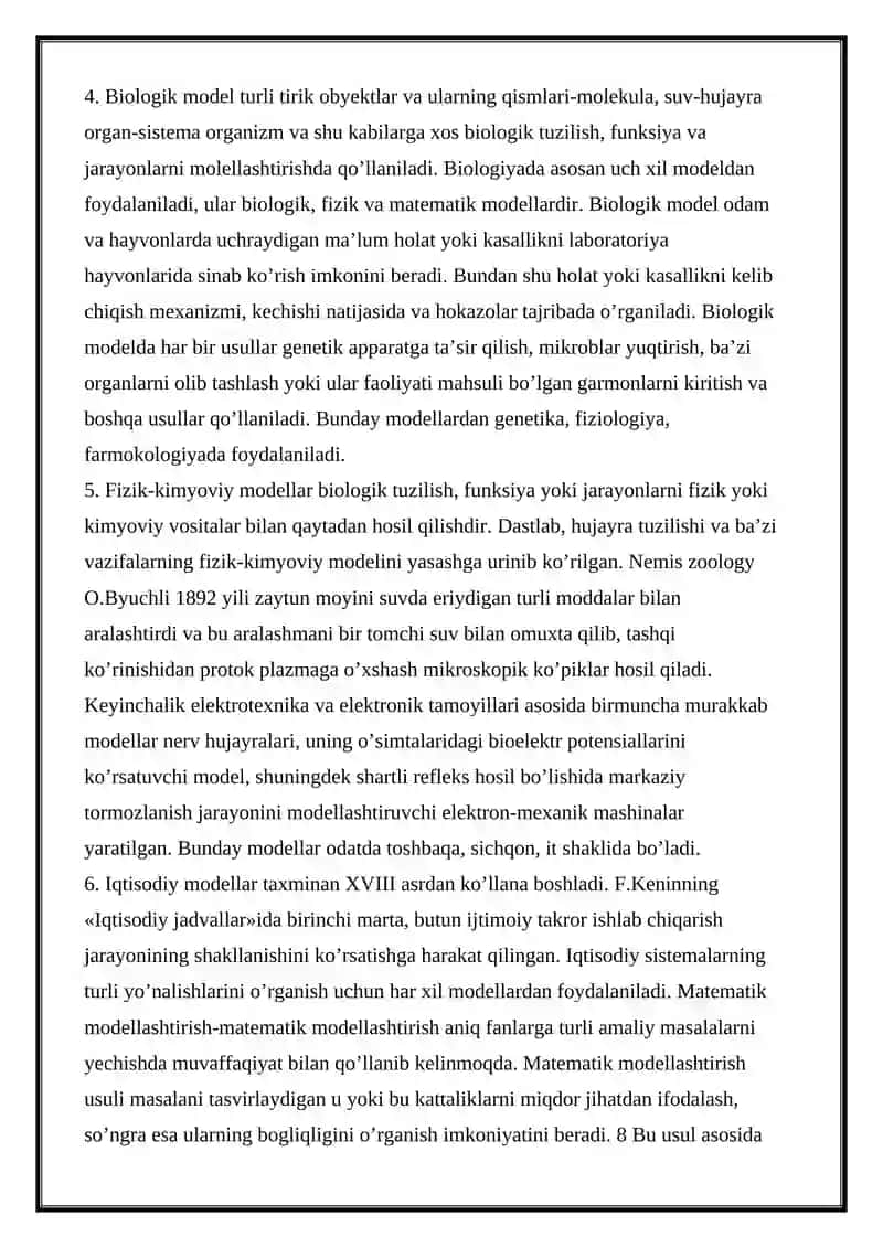 Biologik va tibbiy kibernetikani o'rganishda modellashtirishning O'rni 3