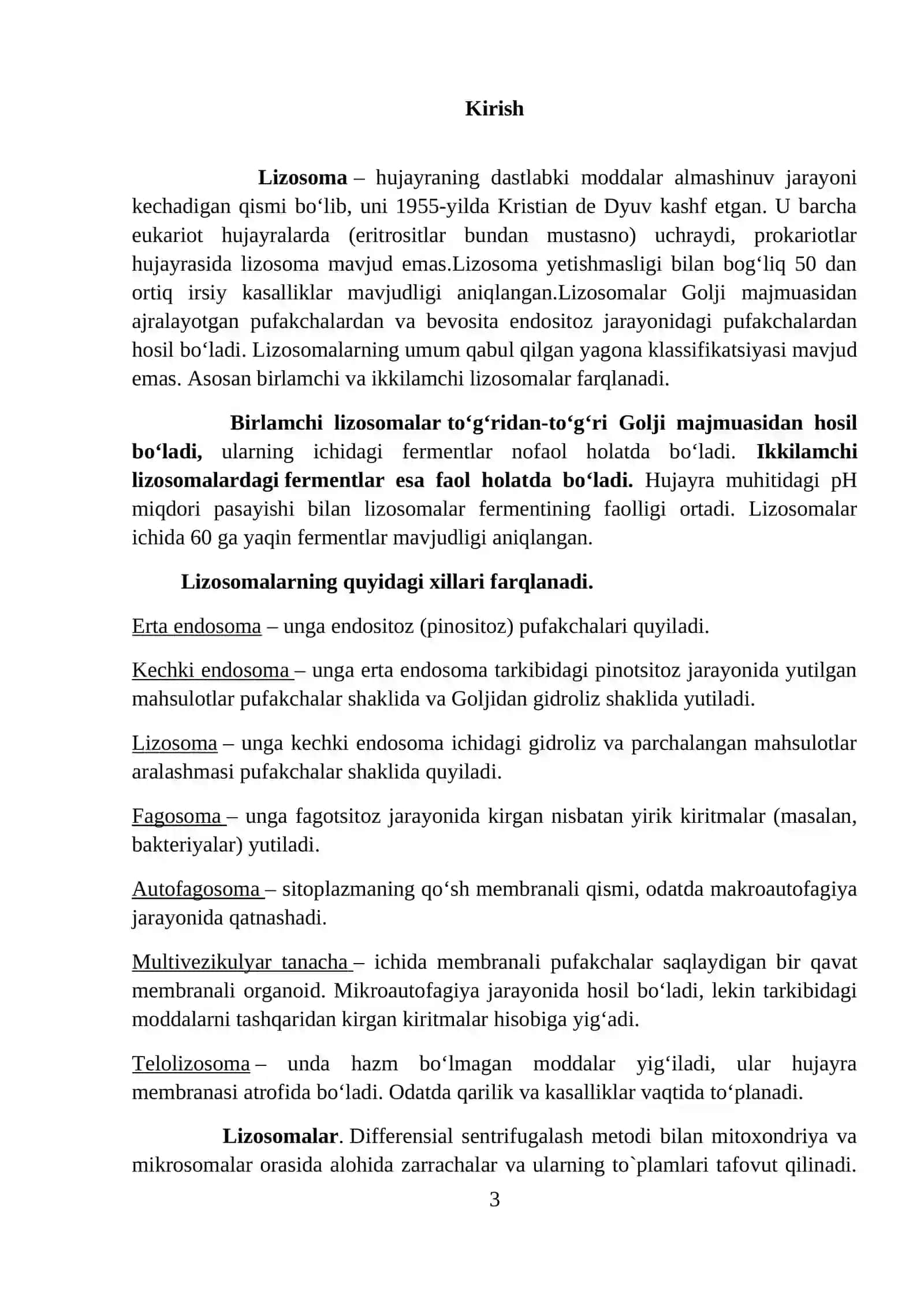 Lizosomaning biokimyoviy ahamiyati KURS ISHI 3