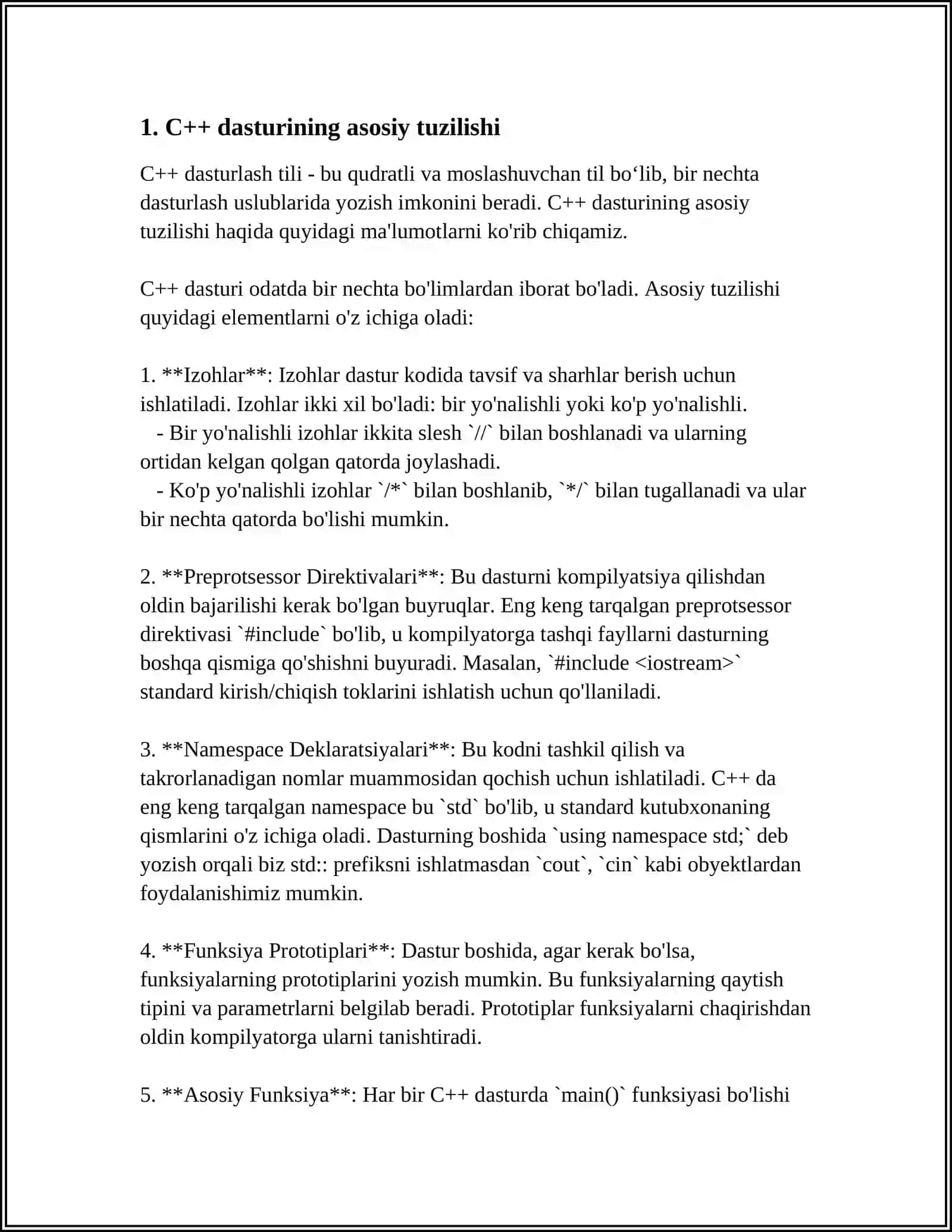 C++ DASTURNING TUZILISHI VA MAIN()FUNKSIYASINING VAZIFASI 3