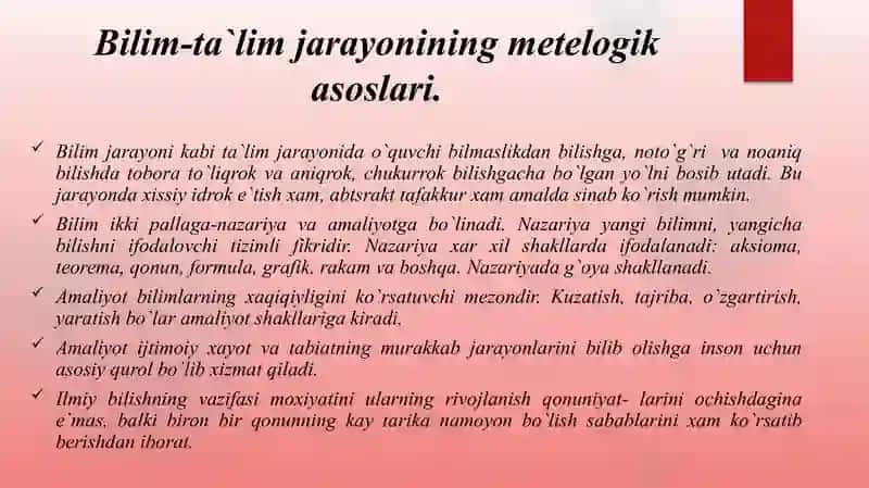 Didaktika fani va uning vazifalari. Ta`lim mazmuni. Ta`lim qonuniyatlari va qoidalari 3