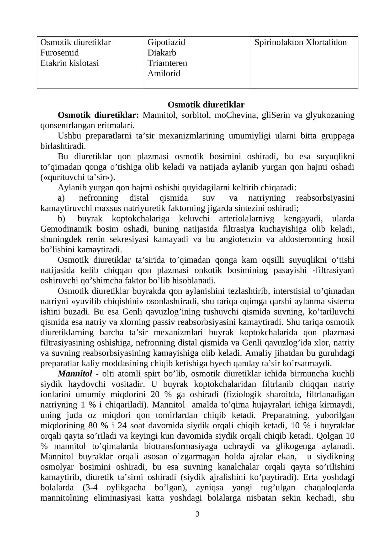 Siydik haydovchi vositalarining klinik farmakologiyasi 3
