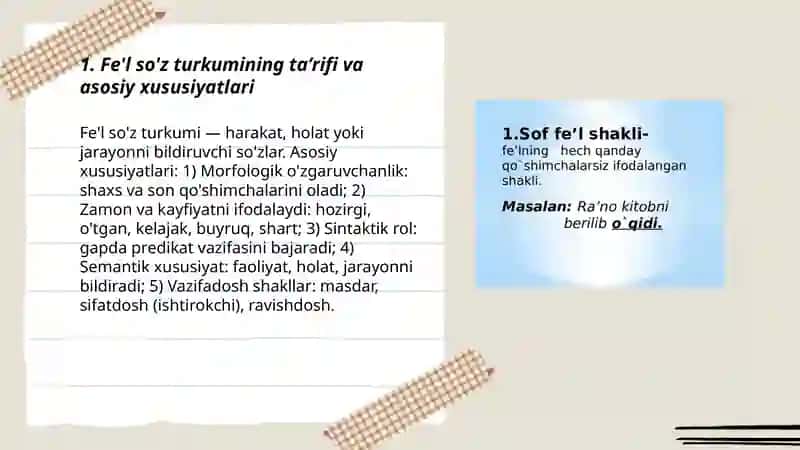 Fe'l so'z turkumi sifatida 3
