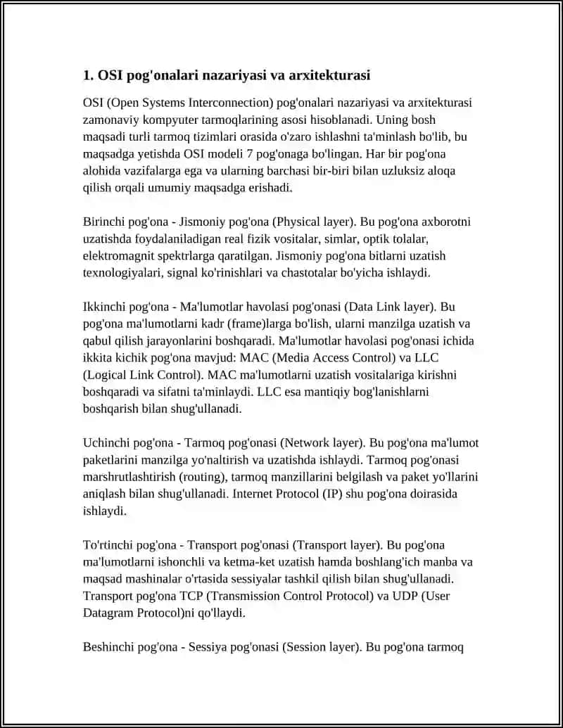 OSI POĞONALARINING OʻZARO ISHLASH JARAYONLARI VA XIZMATLARI 3