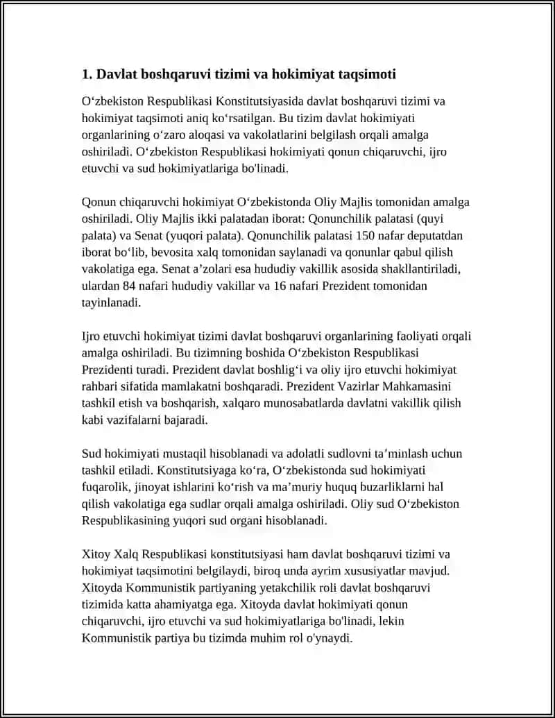 OʻZBEKISTON RESPUBLIKASI KONSTITUTSIYASI VA XITOY XALQ RESPUBLIKASI KONSTITUTSIYASI FARQLARI 3
