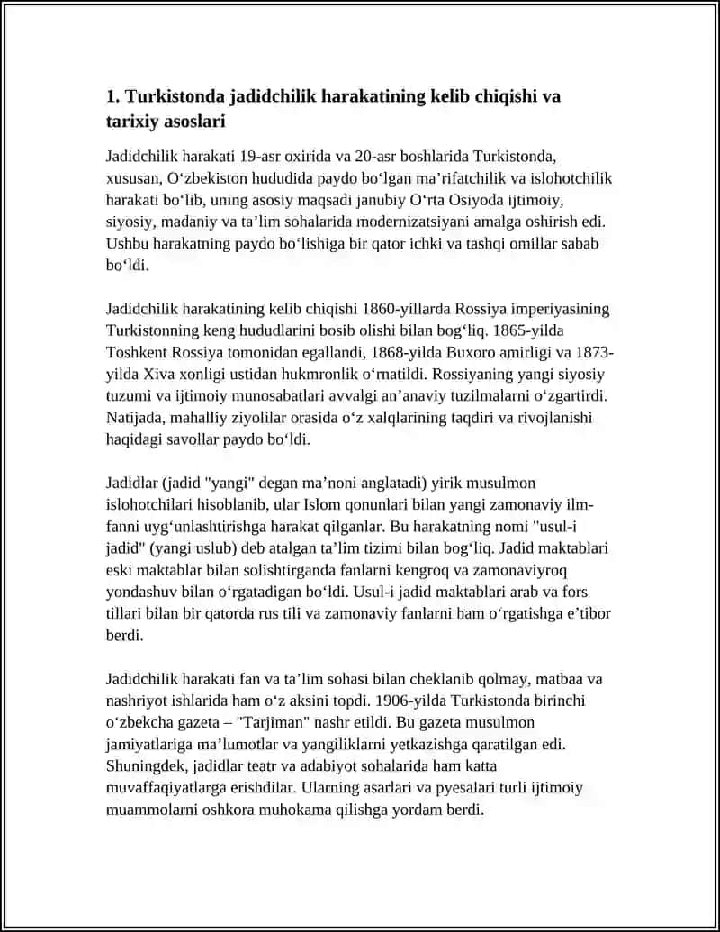 TURKISTONDA MA'RIFATPARLIK RIVOJLANISHI VA ASOSIY G'OYALARI JADIDICHILIK 3