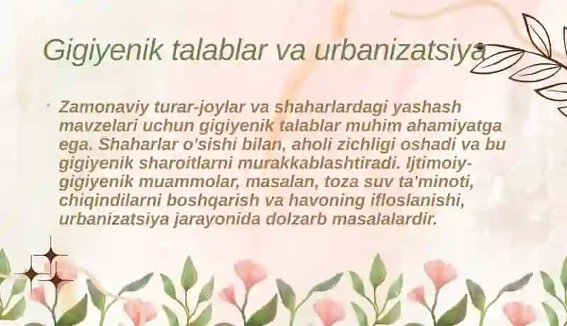 Gigiyenik talablar va urbanizatsiya 3