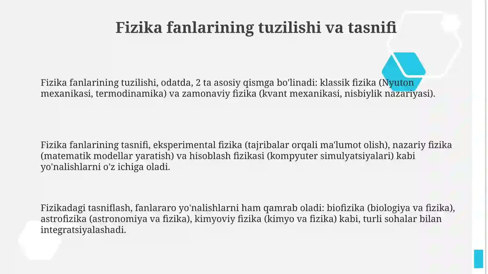 Fizik bilimlarni sistemalashtirish 3