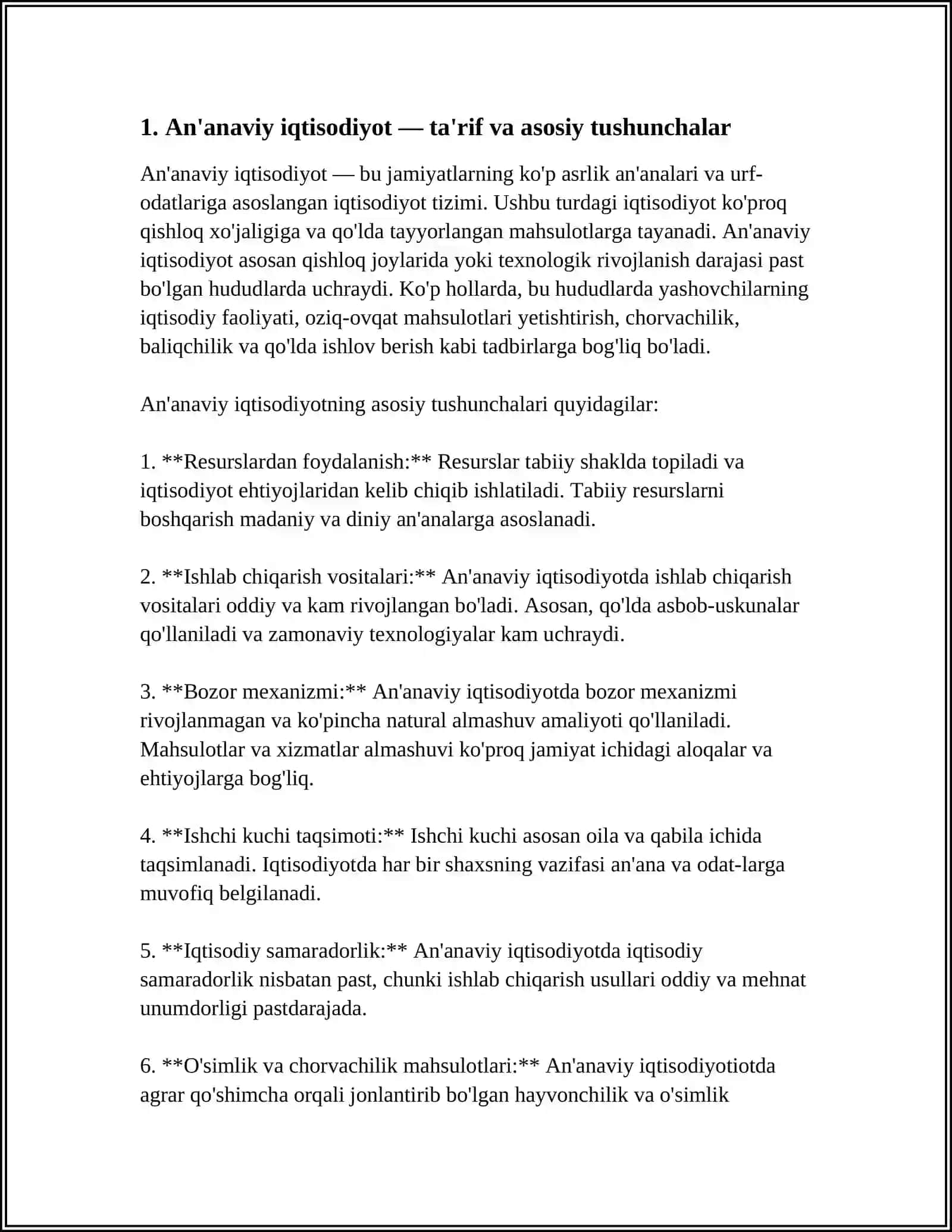 AN'ANAVIY IQTISODIYOT HAQIDA TO'LIQ MA'LUMOT 3