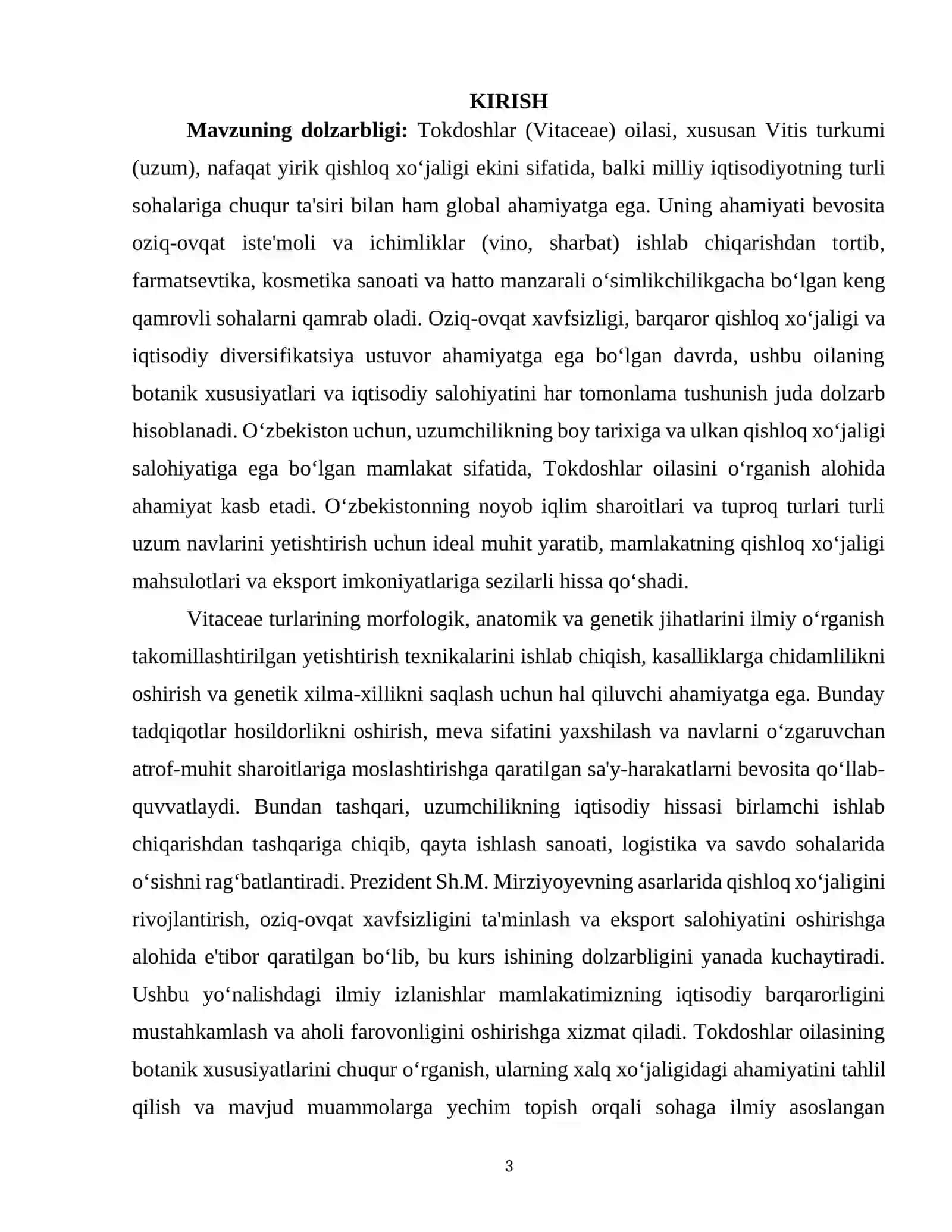 Mavzu: "TOKDOSHLAR (VITACEAE) OILASINING BOTANIK TAVSIFI VA XALQ XO'JALIGIDAGI AHAMIYATI" 3