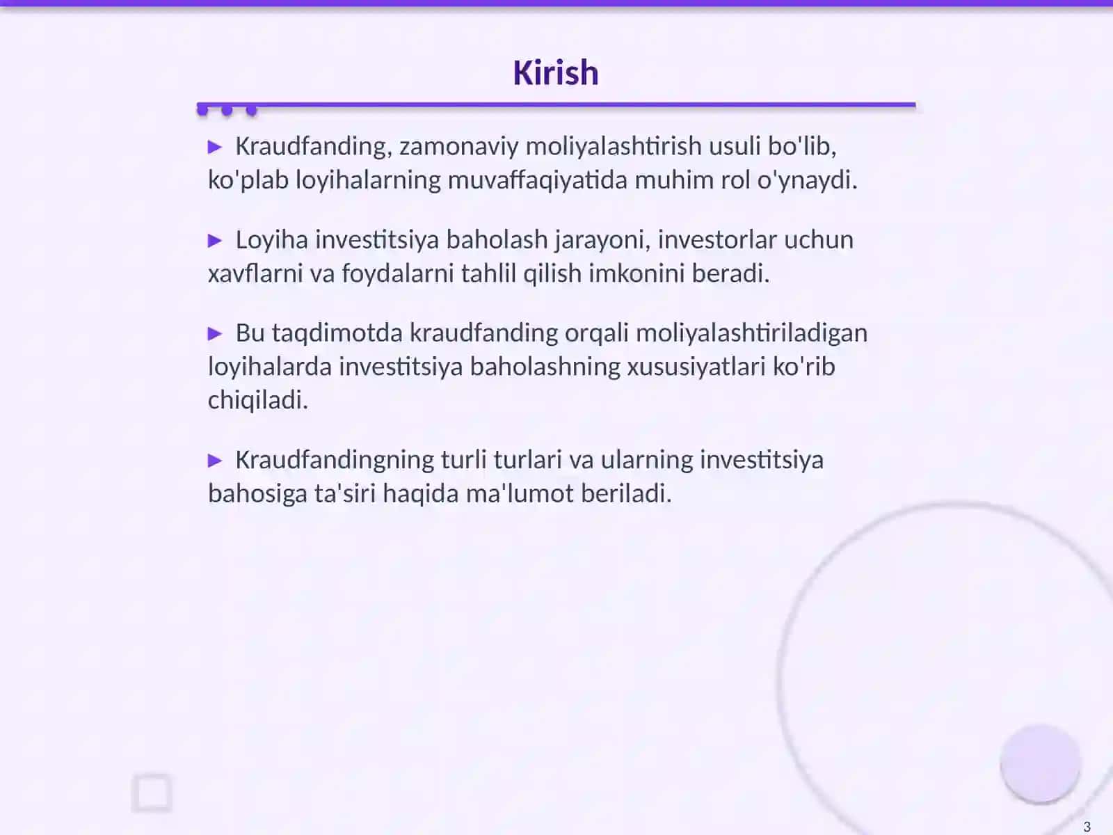 Kraudfanding orqali moliyalashtiriladigan loyihalarda investitsiya baholash 3