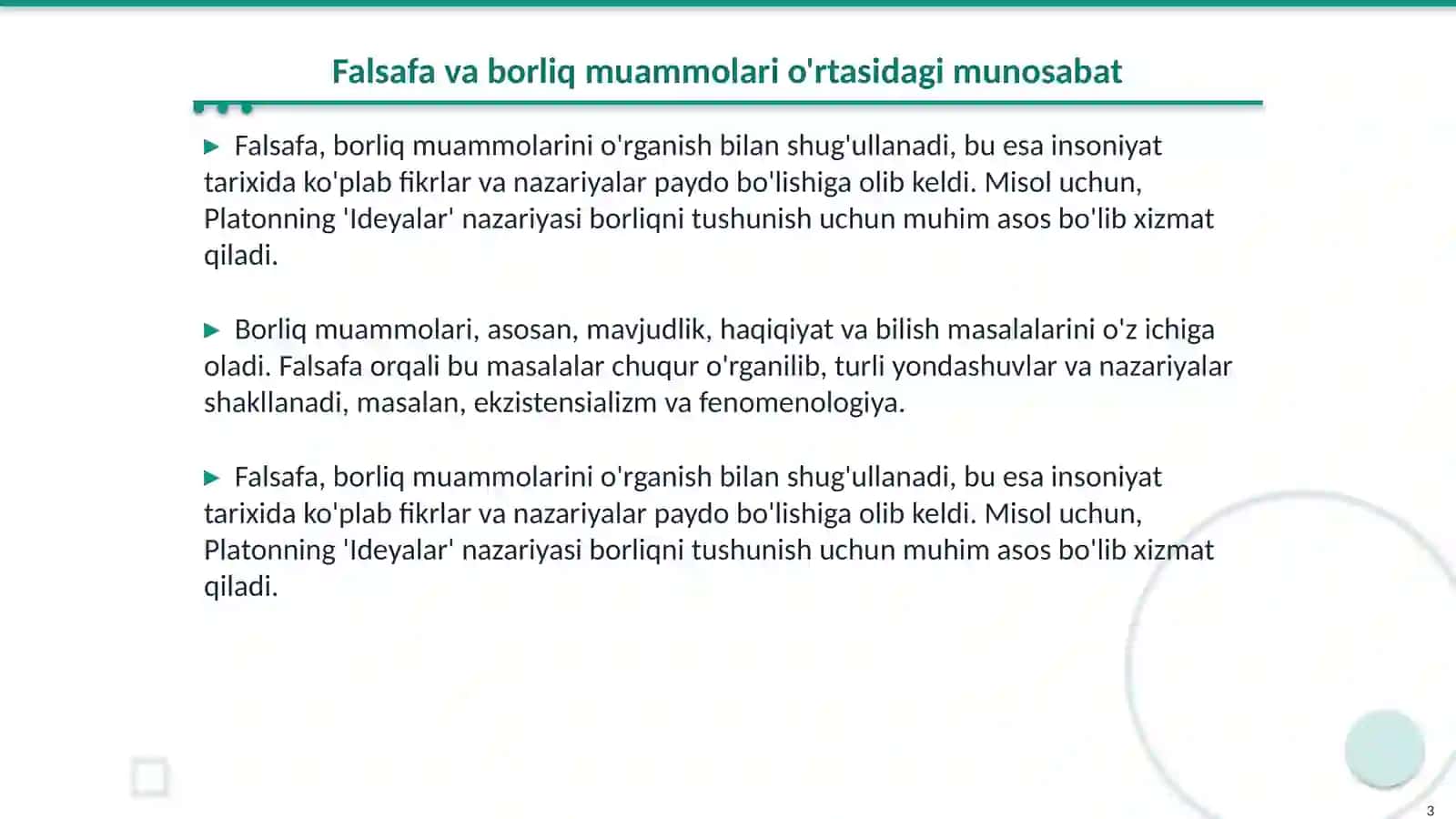Falsafa, Hozirgi davrda borliq muammosiga turli yondaahuvlar 3