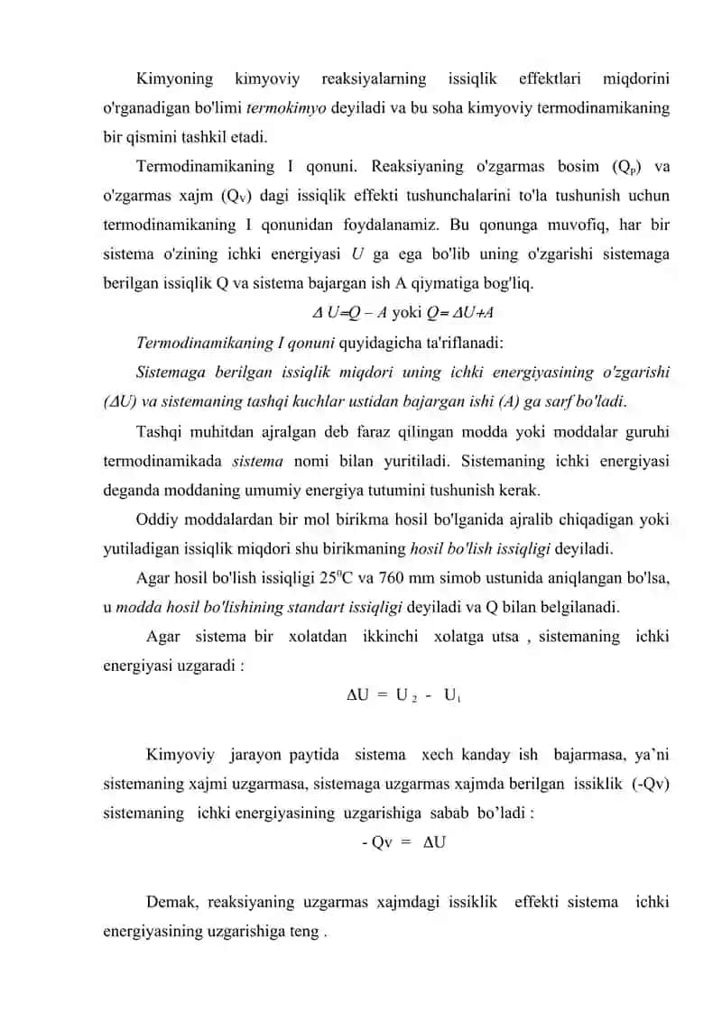 Kimyoviy reaksiyalarning issiqlik effekti 3