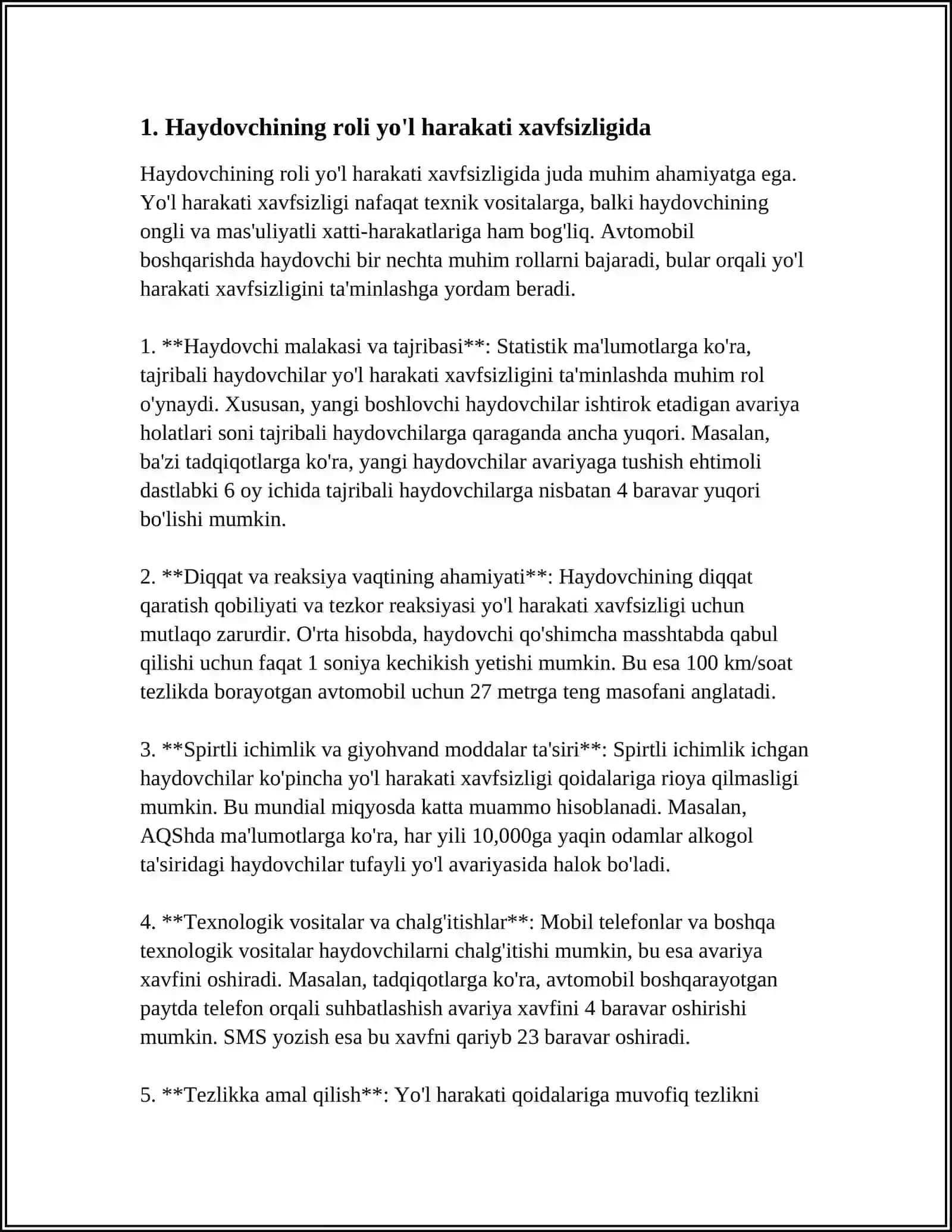 MUSTAQIL ISH Mavzu: HAYDOVCHI VA UNING HARAKAT XAFSIZLIGINI TAMINLASHDAGI ORNI 3
