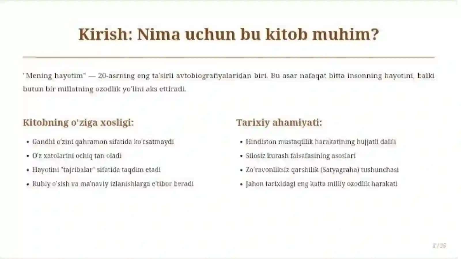 Mahatma Gandining "Mening hayotim" kitobining tahlili 3