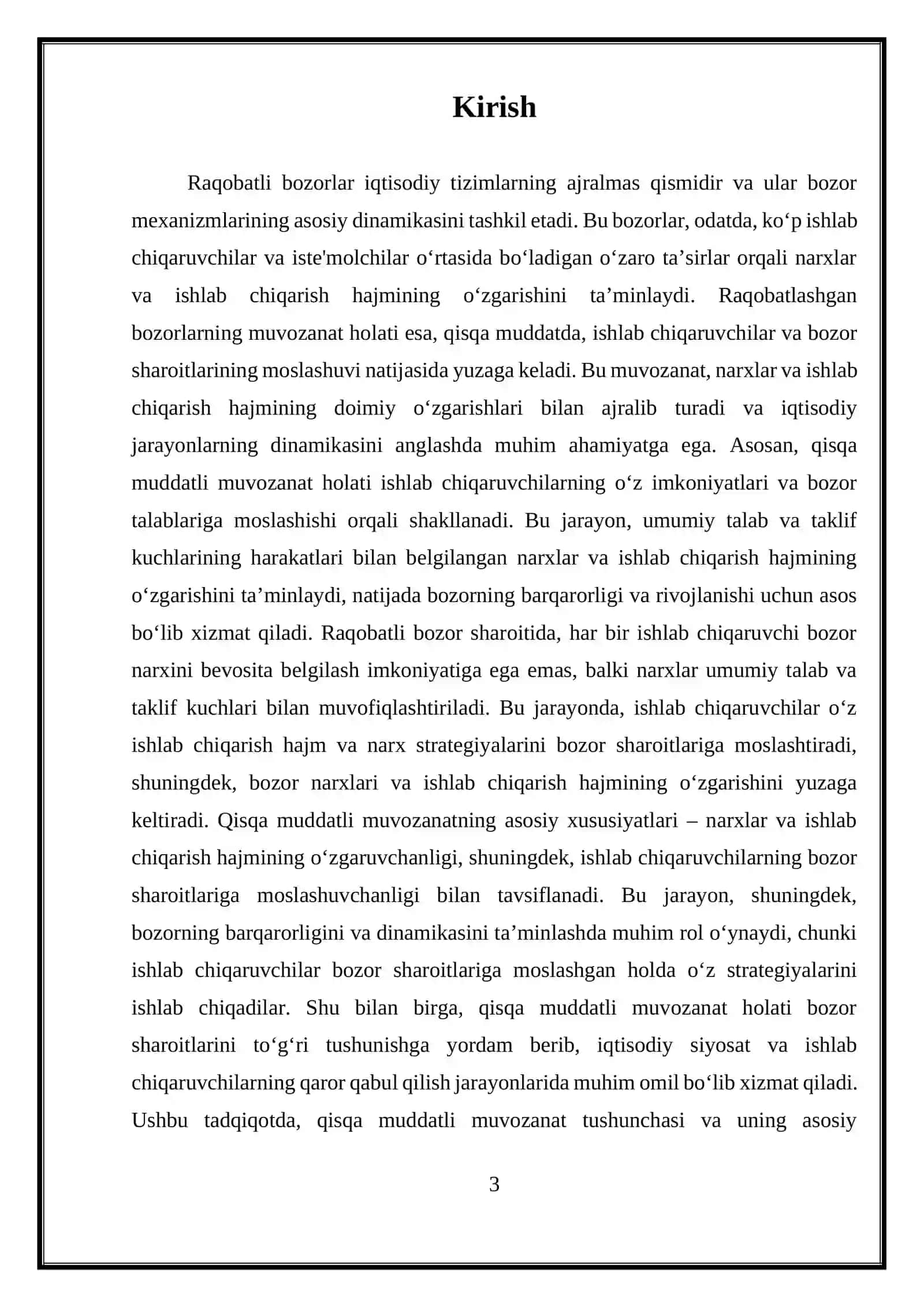 RAQOBATLASHGAN BOZORDA, QISQA MUDDATLI ORALIQDA ISHLAB CHIQARUVCHINING MUVOZANAT HOLATI 3