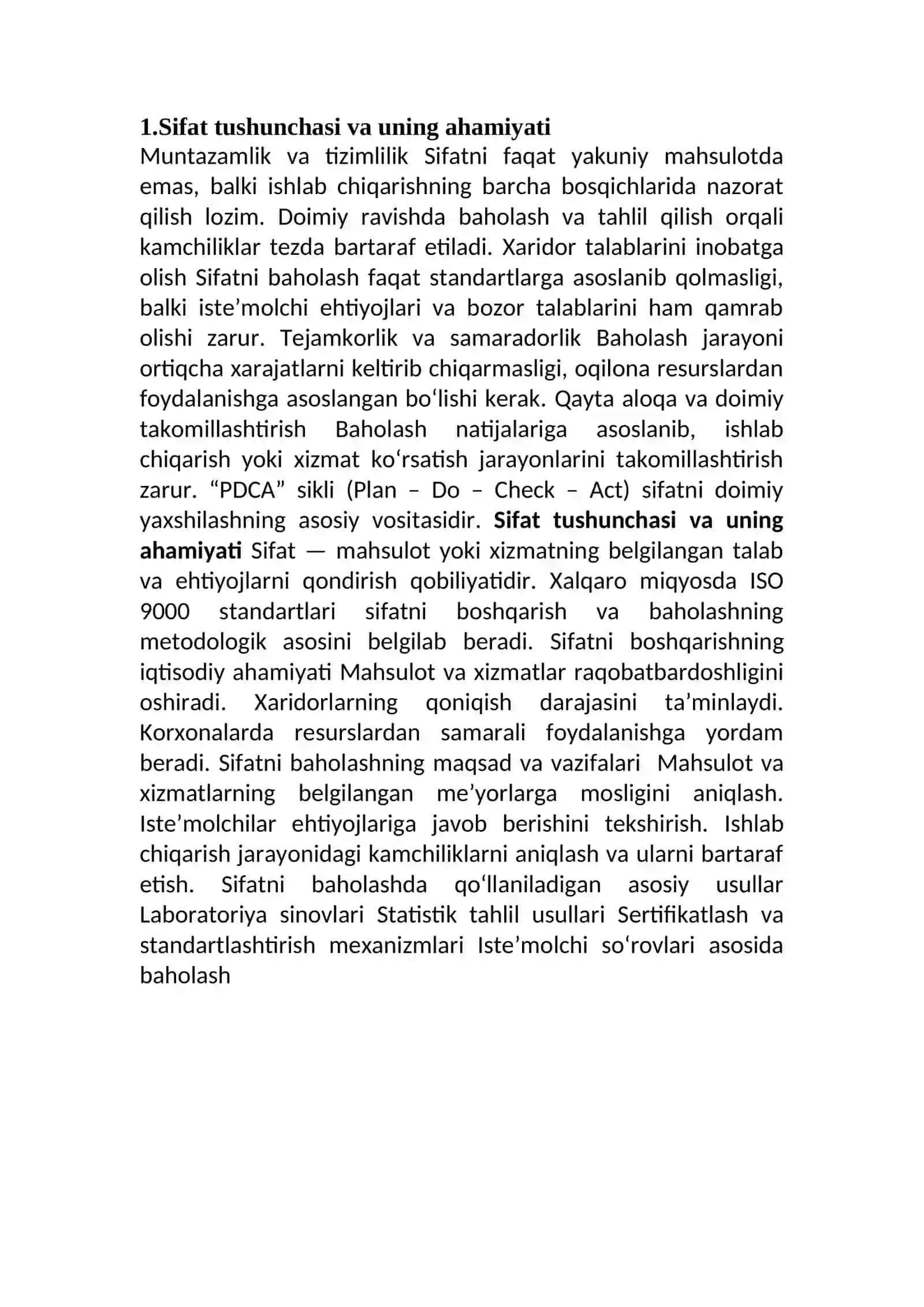 Sifatni baholash jarayonini to'g'ri tashkil qilishning asosiy omillari 3