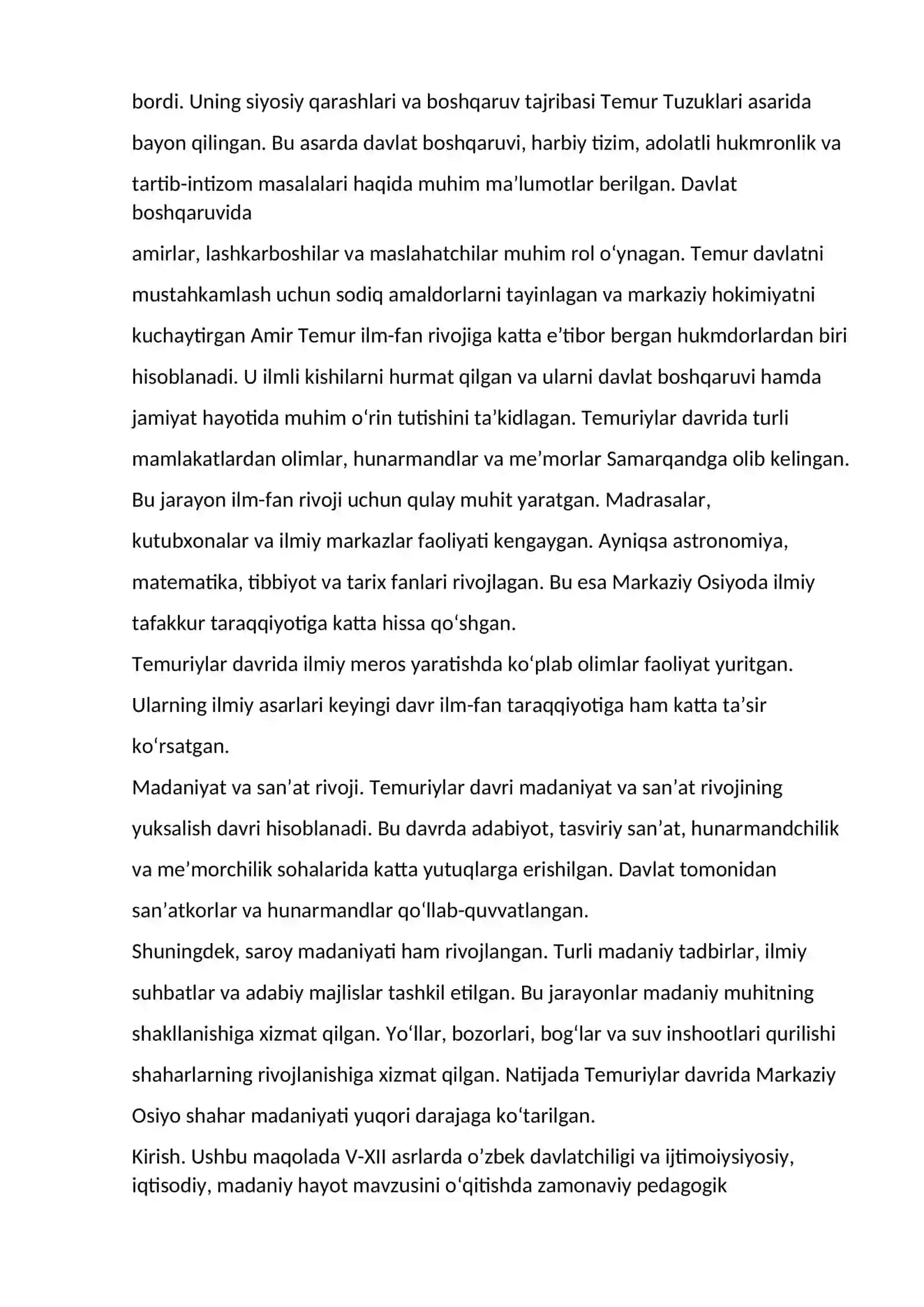AMIR TEMUR DAVRI TARIXI: ILM-FAN VA MADANIYAT MASALASI MISOLIDA 3