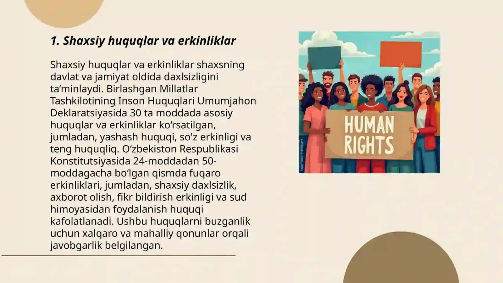 O'zbekiston Respublikasida inson va fuqarolarning huquq, erkinlik va burchlarining konstitutsiyaviy tasniflanishi(klassifikatsiyasi) 3