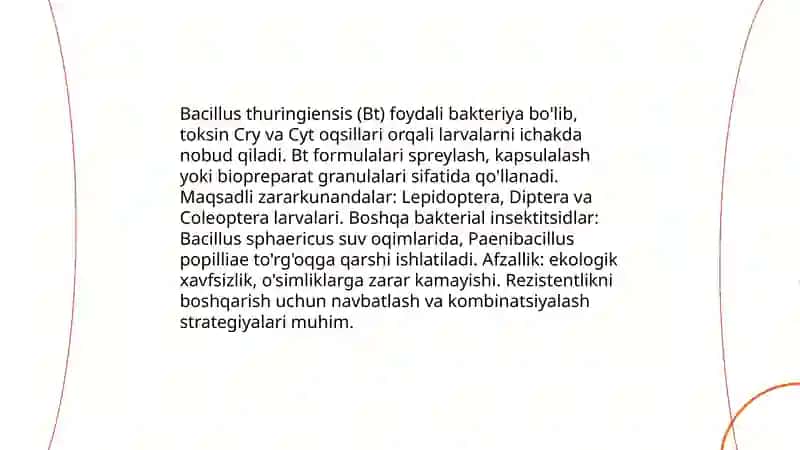 Mikroorganizmlarning qishloq xoʻjaligida,oʻsimliklarni himoya qilishda qoʻllanilishi. 3