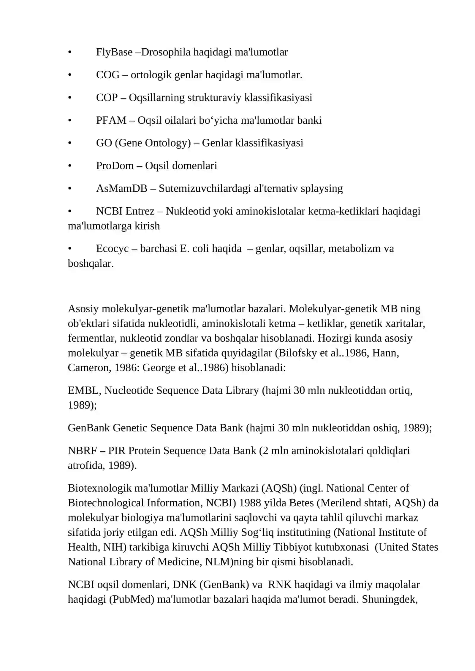 Zamonaviy bioinformasion ma'lumot bazalari turlari 3