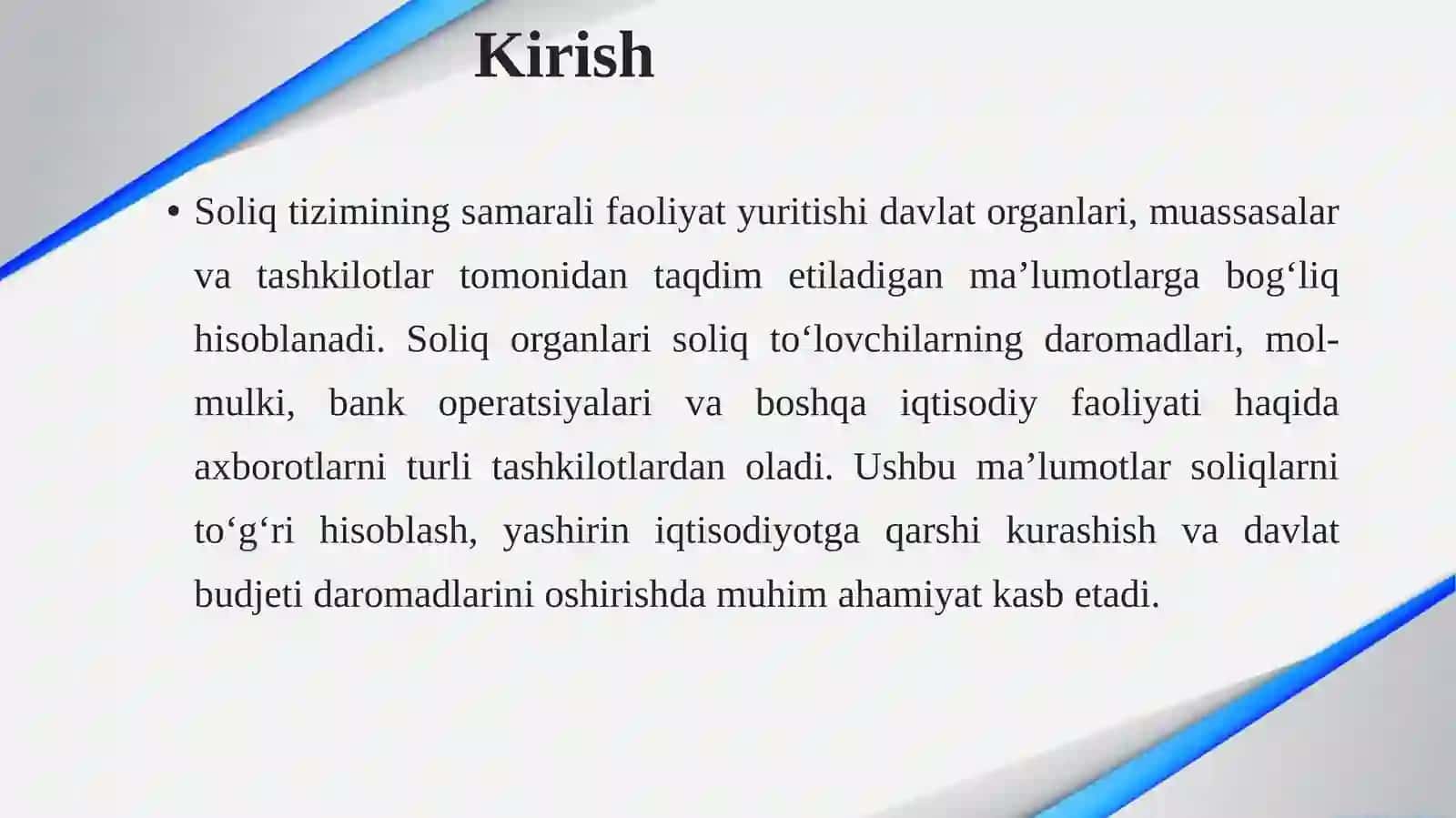Soliq organlariga ma’lumotlar taqdim etuvchi organlar, muassasalar va tashkilotlar. 3