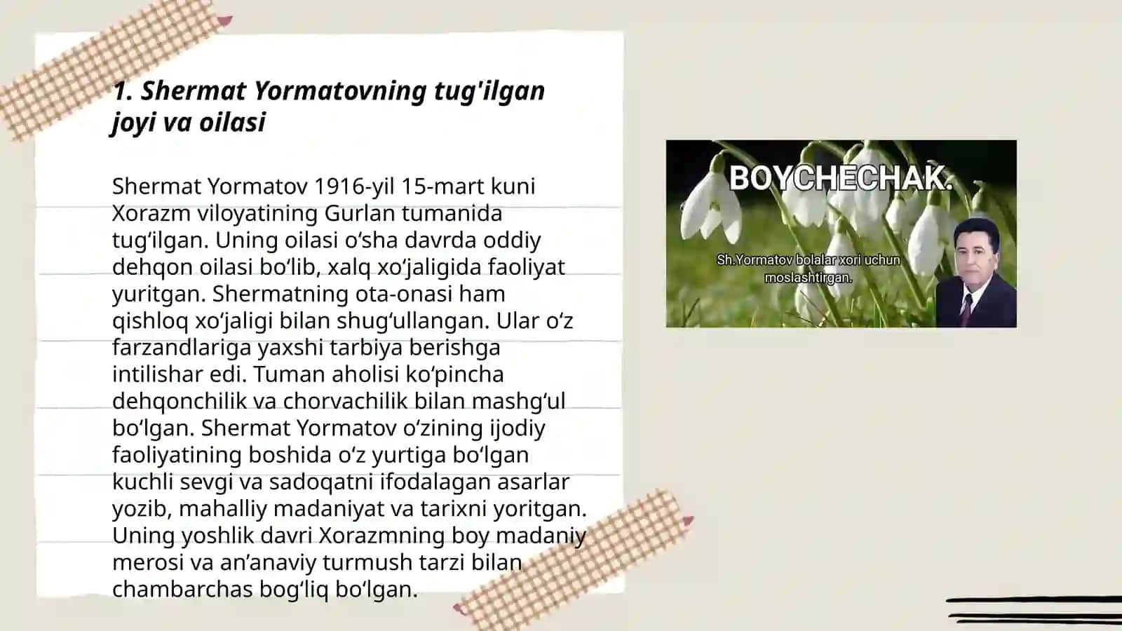 Bolalar kompazitiri Shermat Yormatovning hayoti va ijodi 3