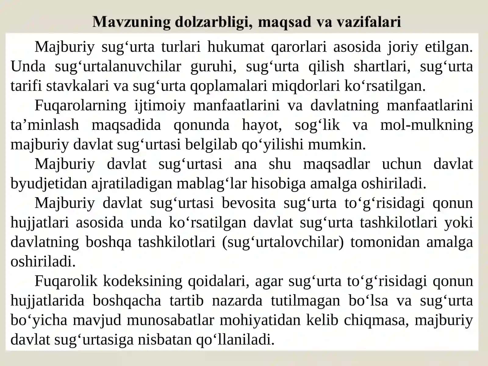 Majburiy davlat sug’urta turlari va ularni o’ziga xos xususiyatlari 3