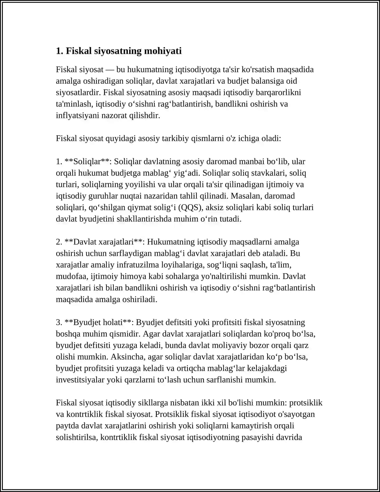 FISKAL SIYOSAT: BUDJET DEFITSITI VA DAVLAT QARZI 3