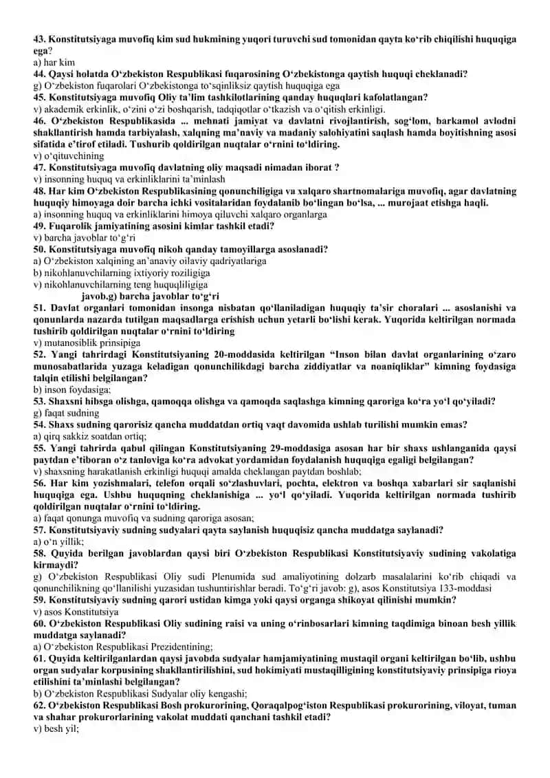 KONSTITUTSIYADAN YAKUNIY NAZORAT SAVOLLARI JAVOBLARI 3