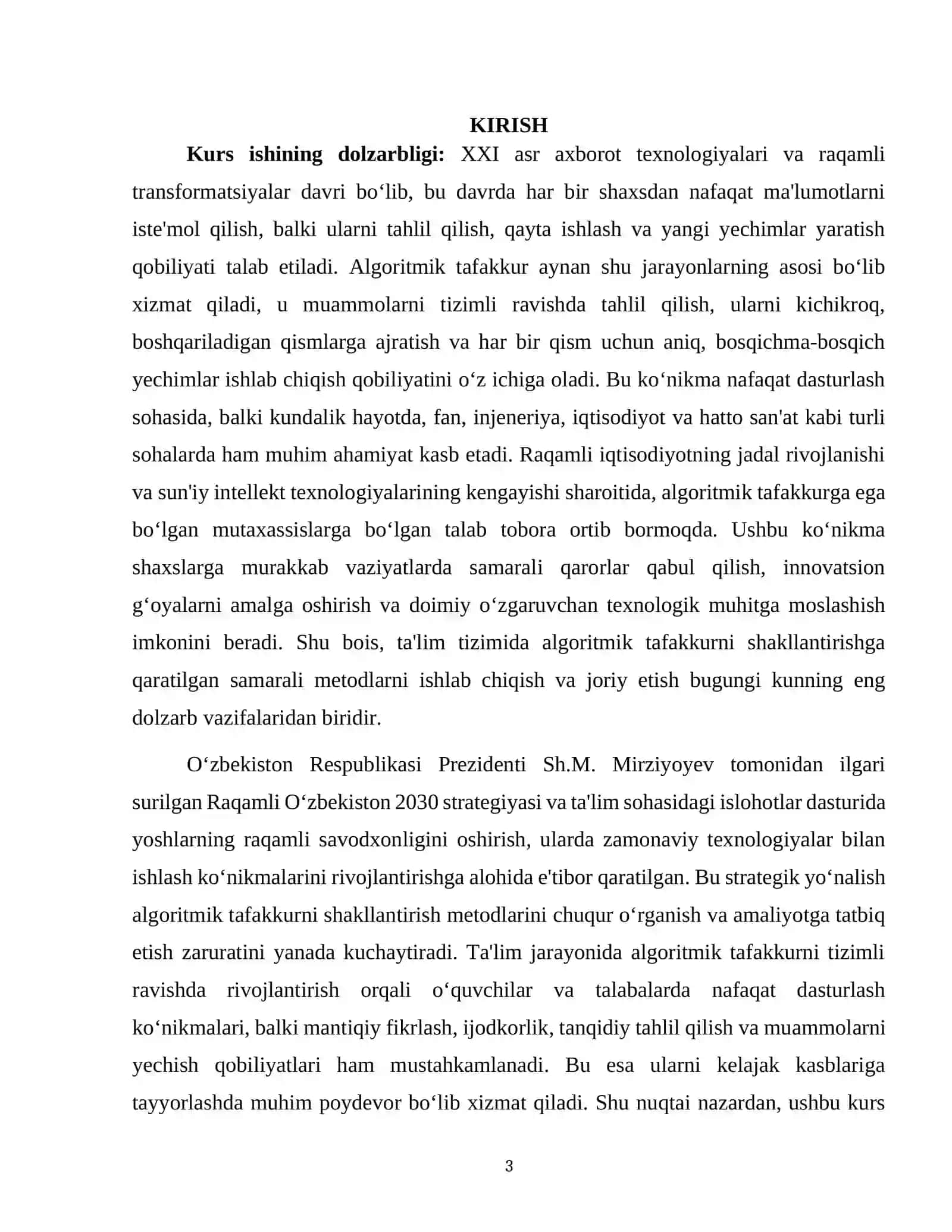 Algoritmik tafakkurni shakllantirish metodlari KURS ISHI 3