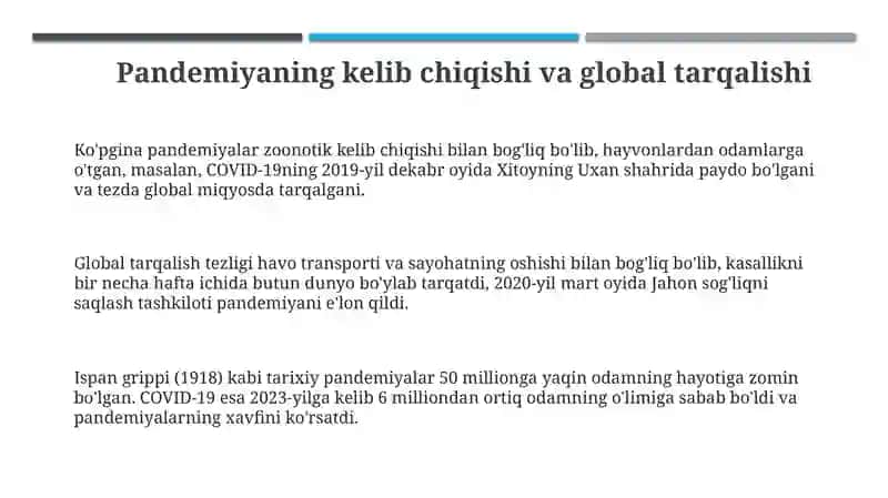 Pandemiya XXI asrning global muammosi va uning oqinatlari 3