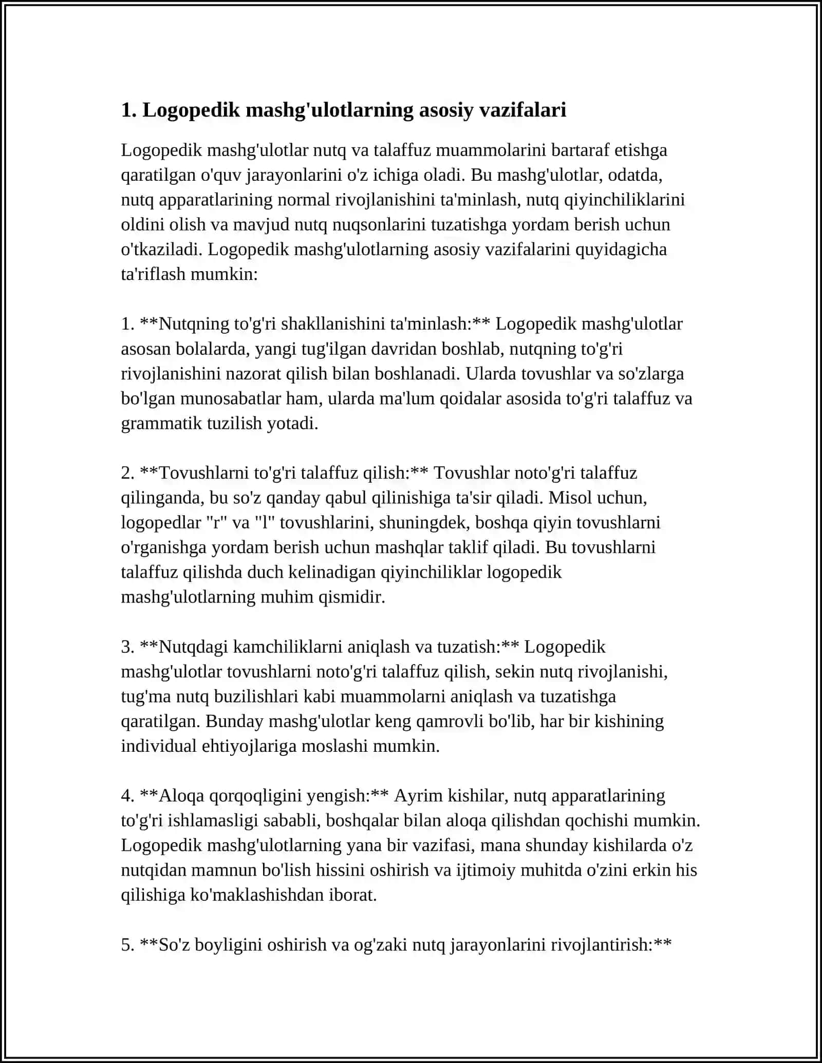 LOGOPEDIK MASHG'ULOTLARNI TASHKIL ETISH VA REJALASHTIRISH FANINING MAQSAD VAZIFALARI 3