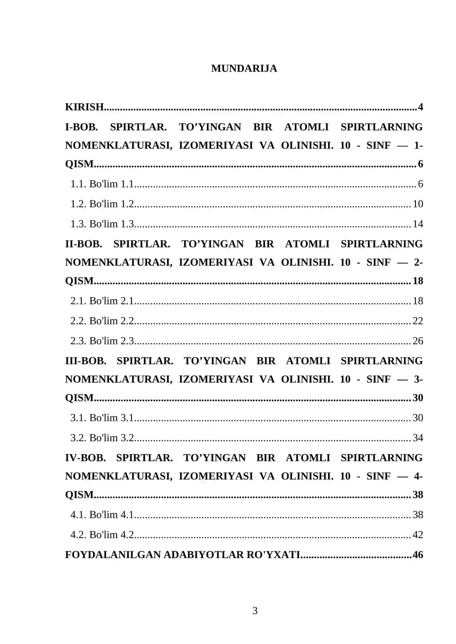 SPIRTLAR. TO’YINGAN BIR ATOMLI SPIRTLARNING NOMENKLATURASI, IZOMERIYASI VA OLINISHI. 10 - SINF 3