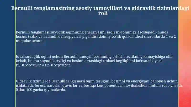 Bernulli tenglamasining gidravlik tizimlarda amaliy qo'llanilishi 3