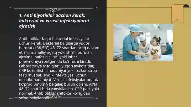 Bolalarni anti biyotiklar bilan to'g'ri davolash va anti biyotiklarni to'g'ri qo'llash 3