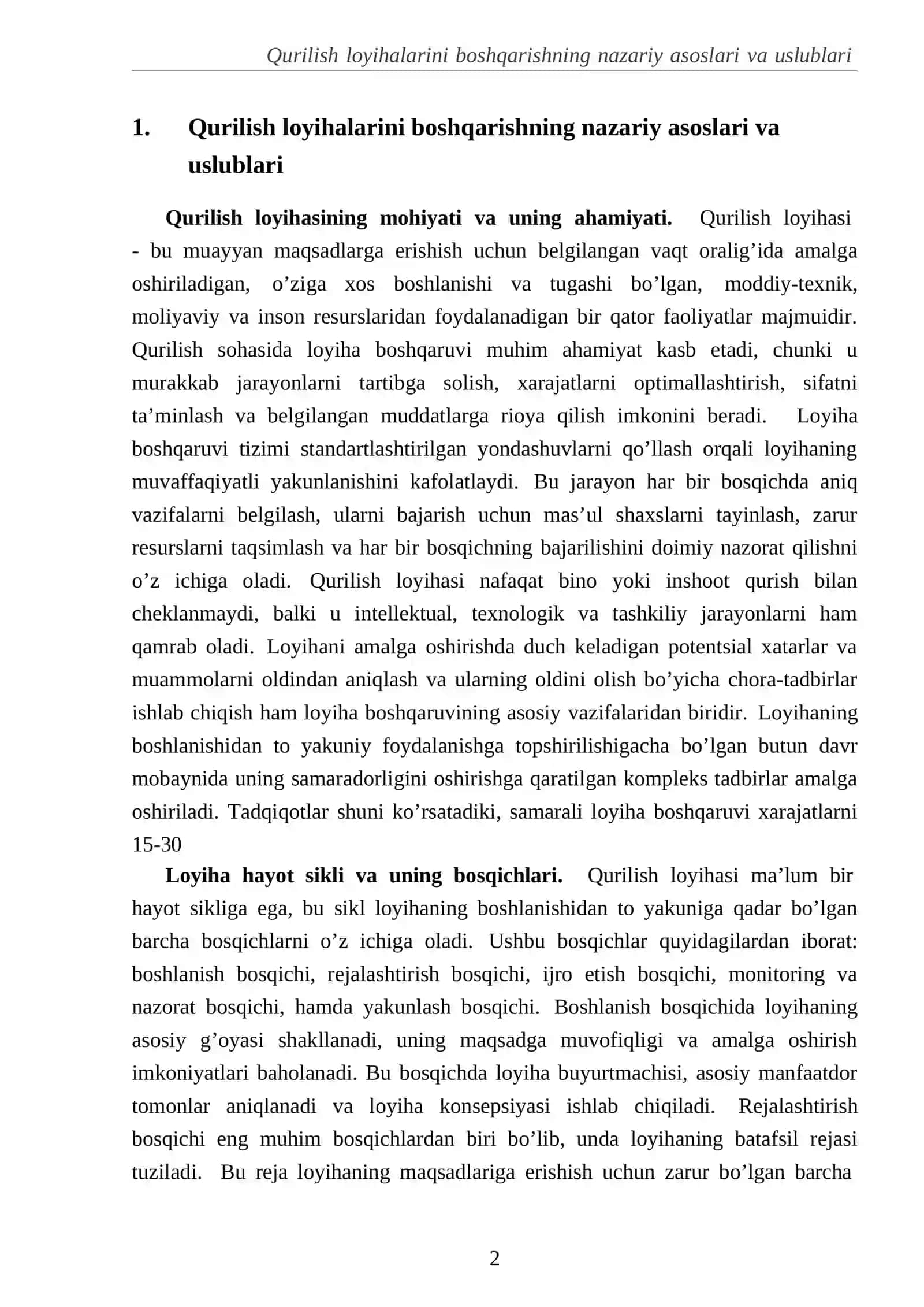 Qurilish loyihalarini boshqarishning nazariy asoslari va uslublari 3