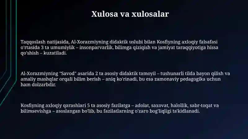 Munis Xorazmiyning Savodi taʼlim asarda didaktik qarashlari hamda Koshifiyning axloqiy qarashlari 3