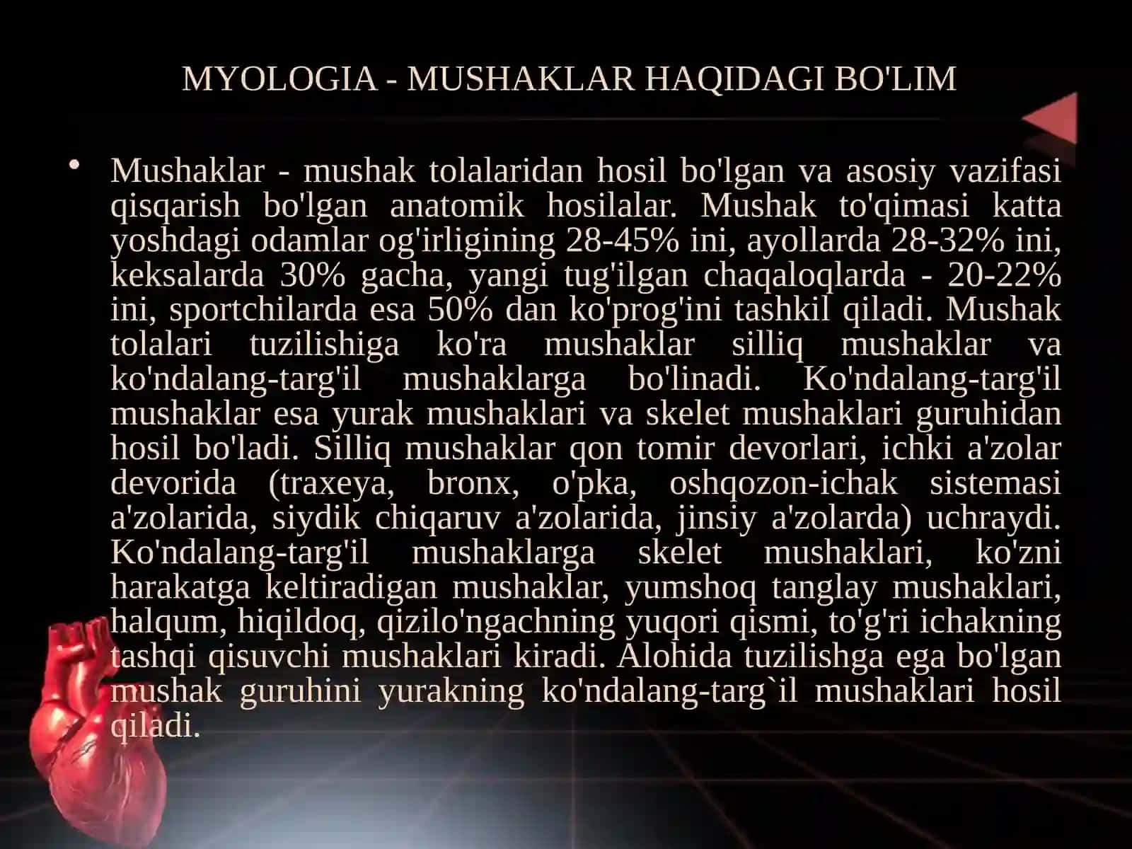 Mushaklar tizimi. Mushaklar fiziologiyasi 3