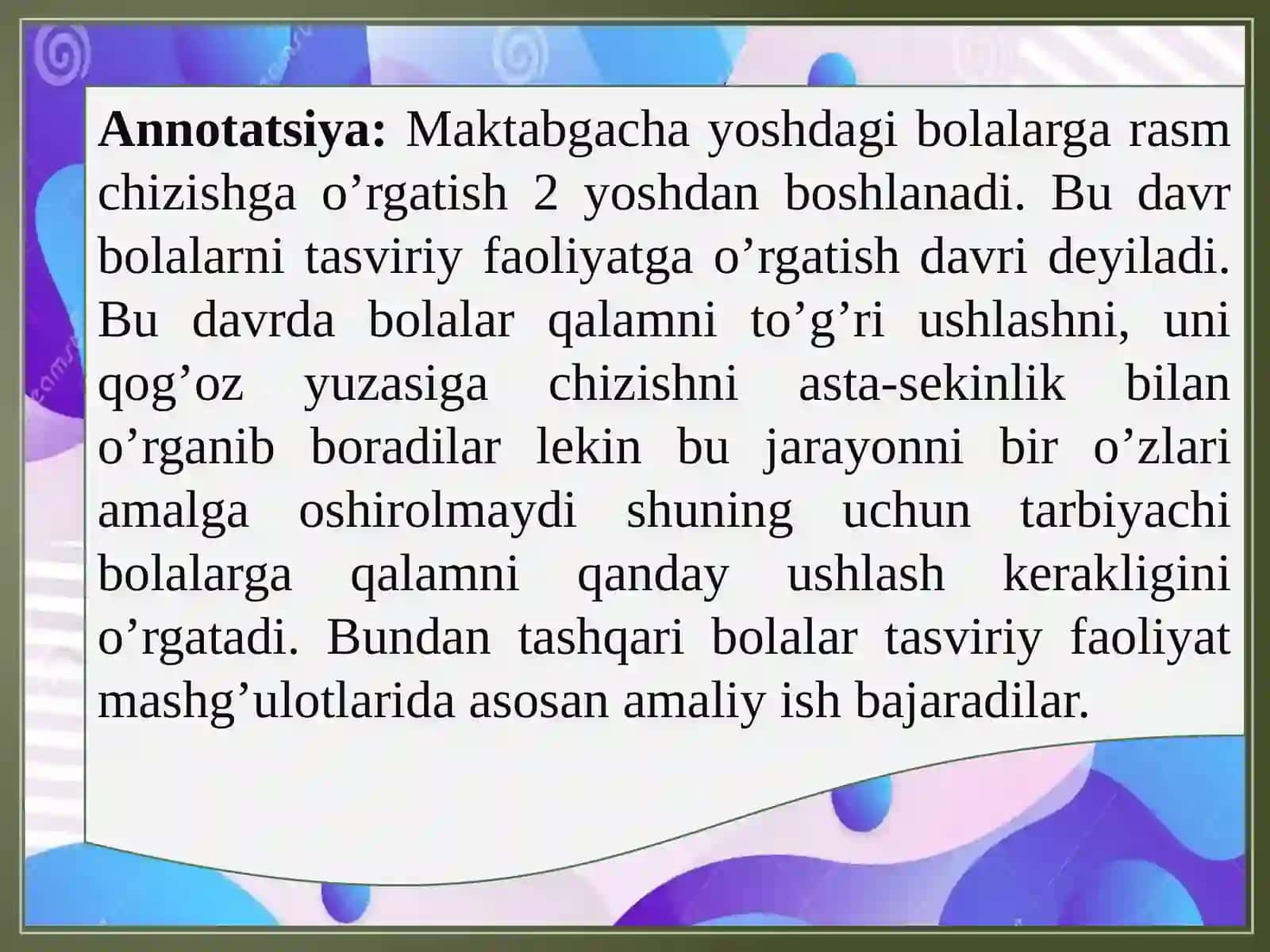 Tasviriy faoliyatga o’rgatishning metod va usullari 3