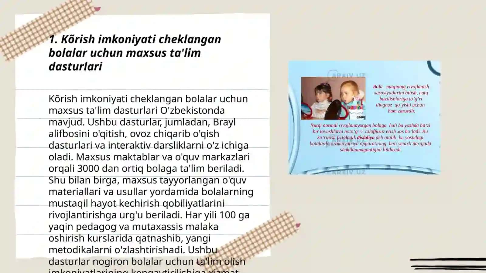 Kõrish imkoniyati cheklangan bolalar uchun maxsus ta'lim dasturlari 3